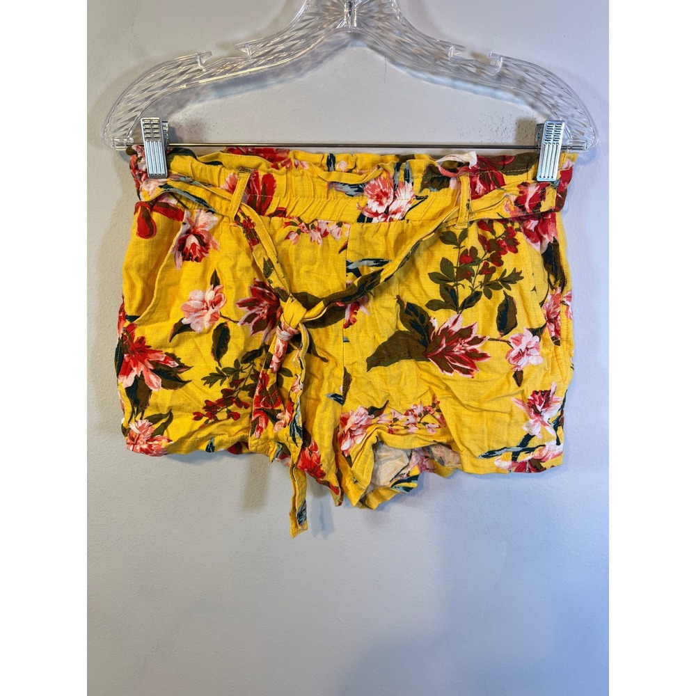 April Kiss‎ Womens Shorts Floral Paperbag Waist Yellow Size M